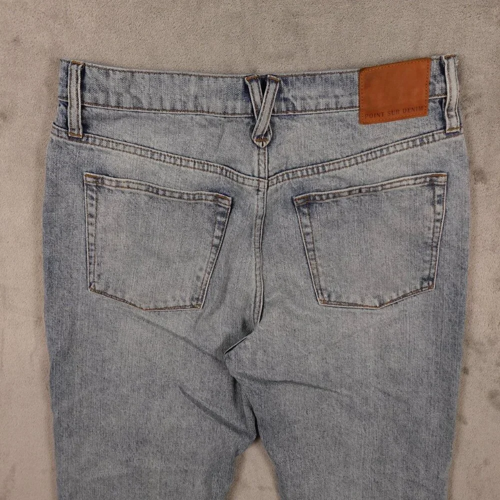 Point Sur Slouchy Boyfriend Jeans Size 27 Button Fly Distressed Light Wash Denim
